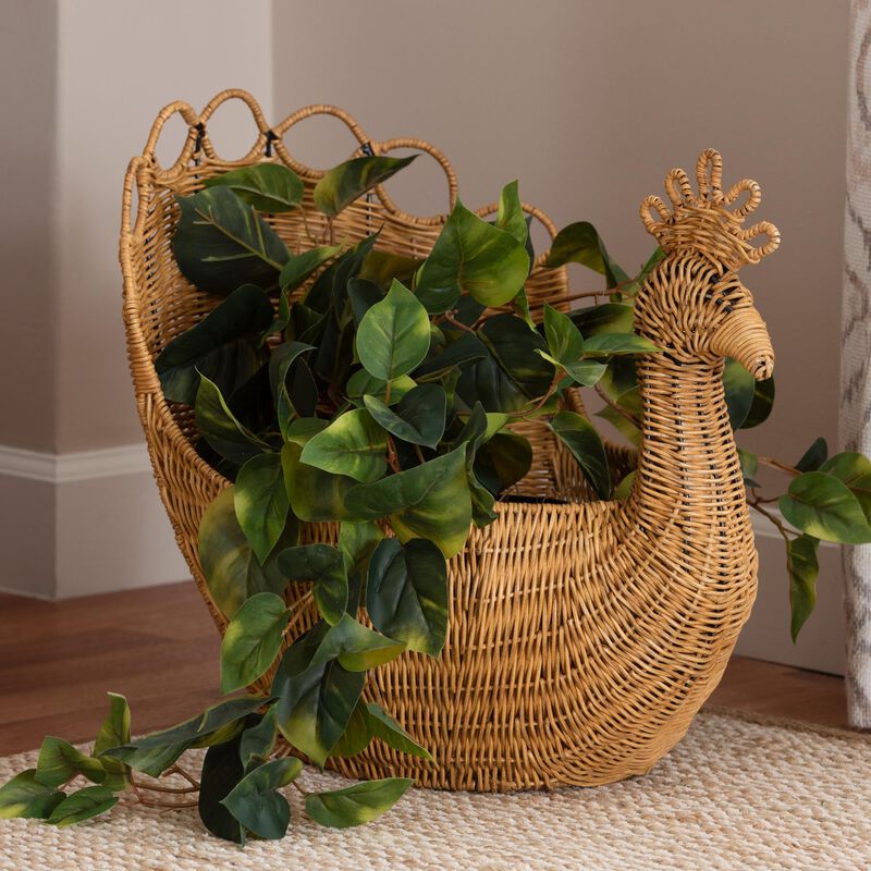 bali & pari Florabel Natural Rattan Peacock Basket - Handwoven Wicker Storage Solution image number 5