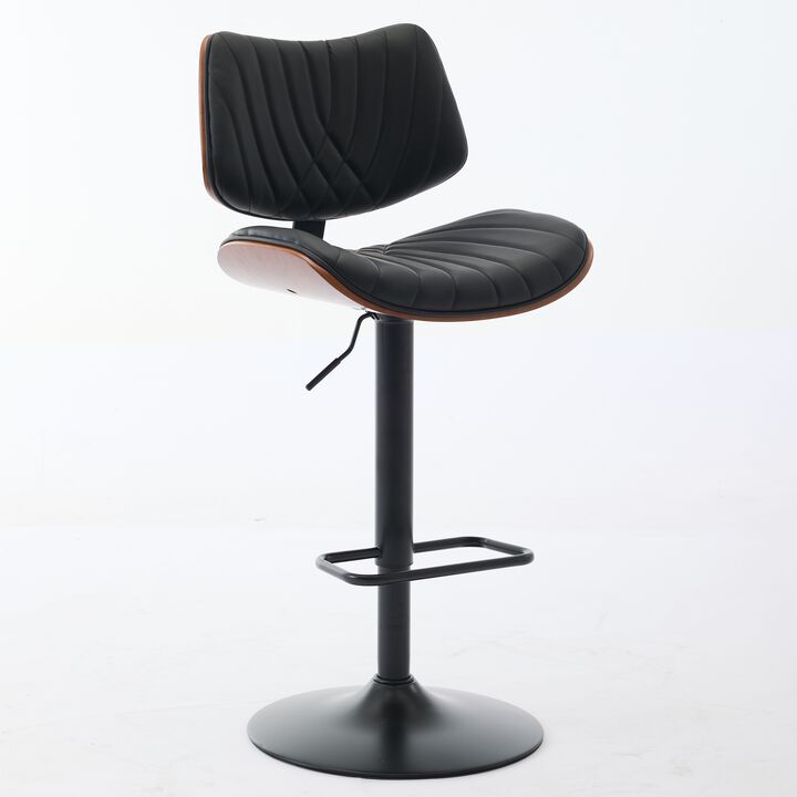 Streamdale Walnut Bentwood Faux Leather Back Swivel Bar Stool