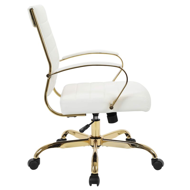 LeisureMod Benmar Leather Office Chair with Gold Accents, Adjustable Height, Swivel Base, Ergonomic Design for Home Office, Study, or Workspace