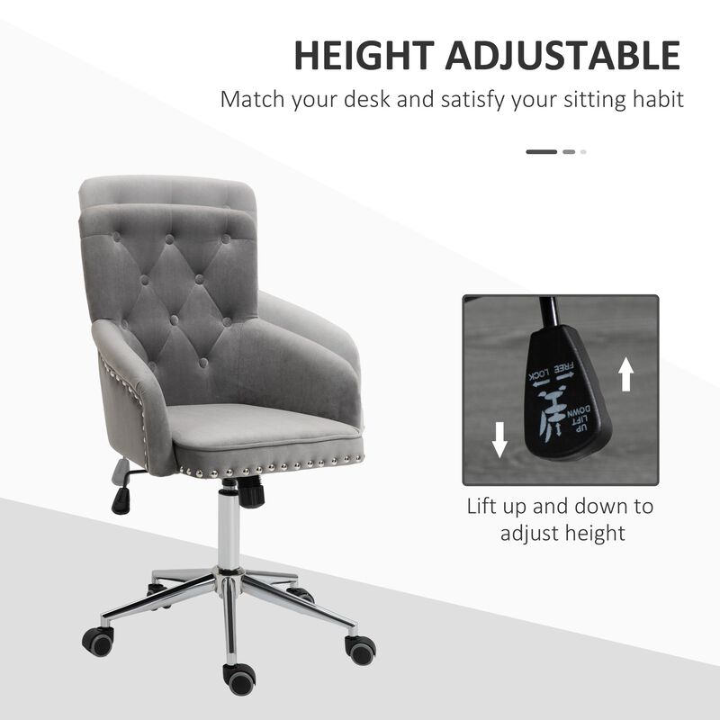 Grey Tufted Task Chair: Home Office Chair with Nailhead Trim