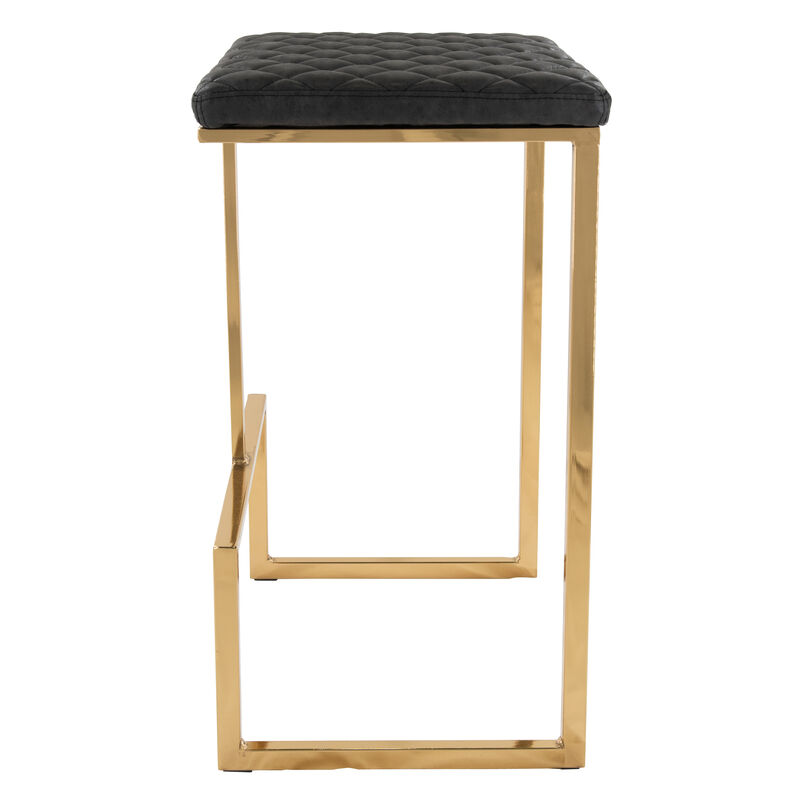 LeisureMod Quincy Stitched Leather Gold Metal Bar Stools &ndash; Set of 2, Stylish and Comfortable Seating
