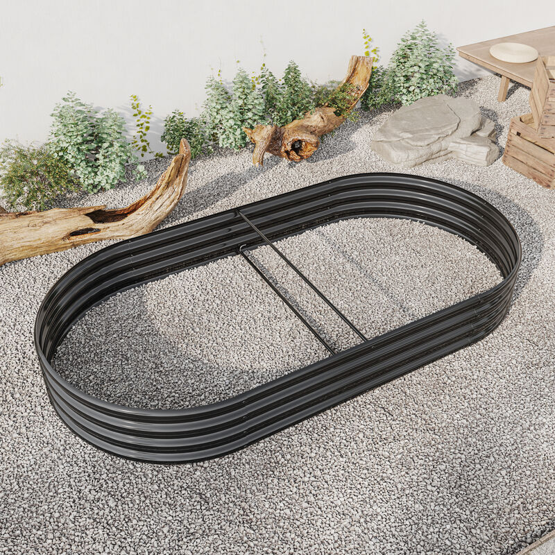 Heavy Duty Metal Raised Bed, 70.86x35 Inch Oval Planter Box for Outdoor Gardening, Black