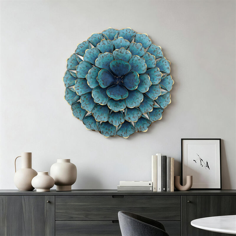 24" Rosette Metal Floral Wall Art Decor, Teal Blue image number 1
