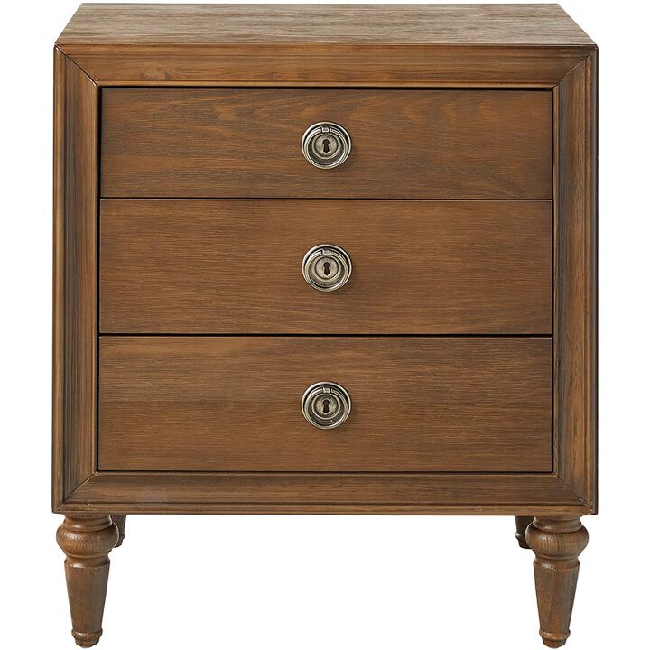 Traditional Style 3 Drawers Wood Nightstand By Inverness, Brown