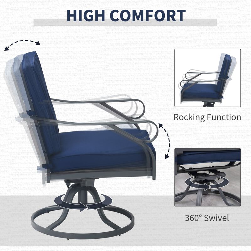 Blue Patio Bistro Set: 3-Piece Swivel Rockers, Glass Table