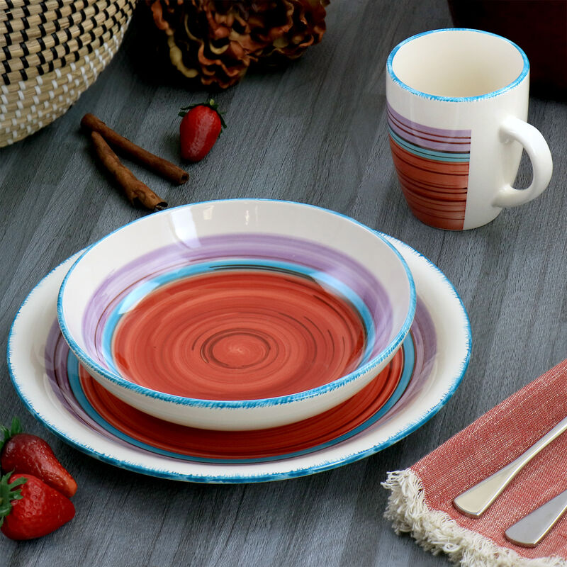 Gibson Home Richvale 12 Piece Round Durastone Dinnerware Set in Red