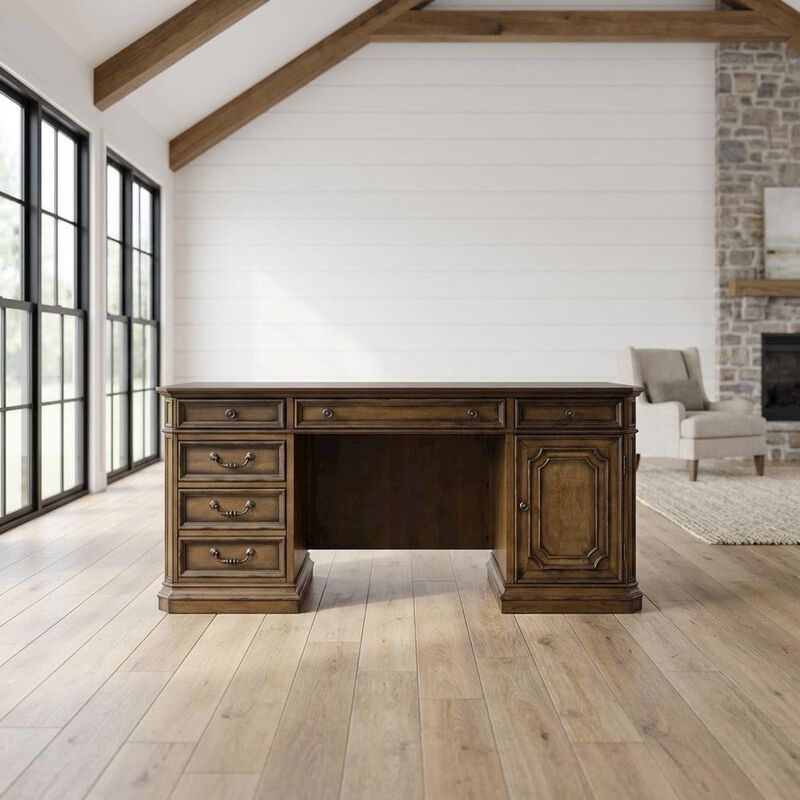 Liberty Furniture Traditional Antique Toffee Credenza with Wood Veneers and Spacious Storage image number 1