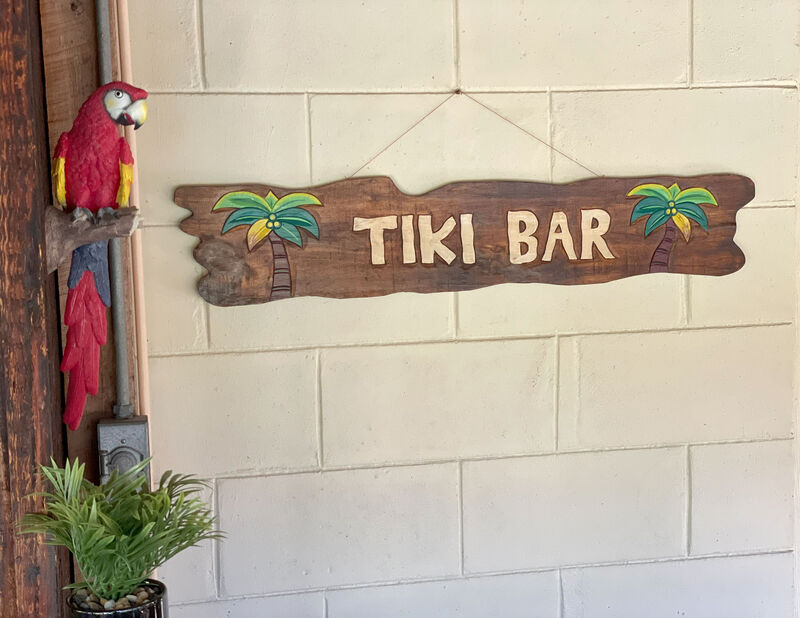 Colorful Handcrafted Carved Wood Tiki Bar Sign Wall Hanging 41 Inches Long image number 6