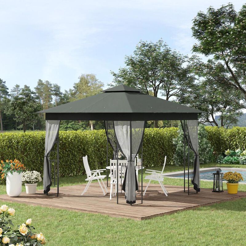 Hivvago 10' x 10' Double Roof Gazebo with Netting image number 1
