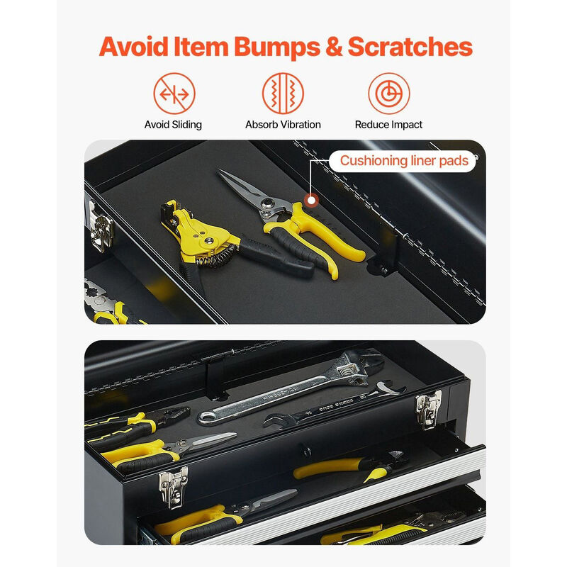 Portable Metal Tool Box with 4 Drawers, Locking Chest with EVA Liner and Ball Slides-Black image number 7