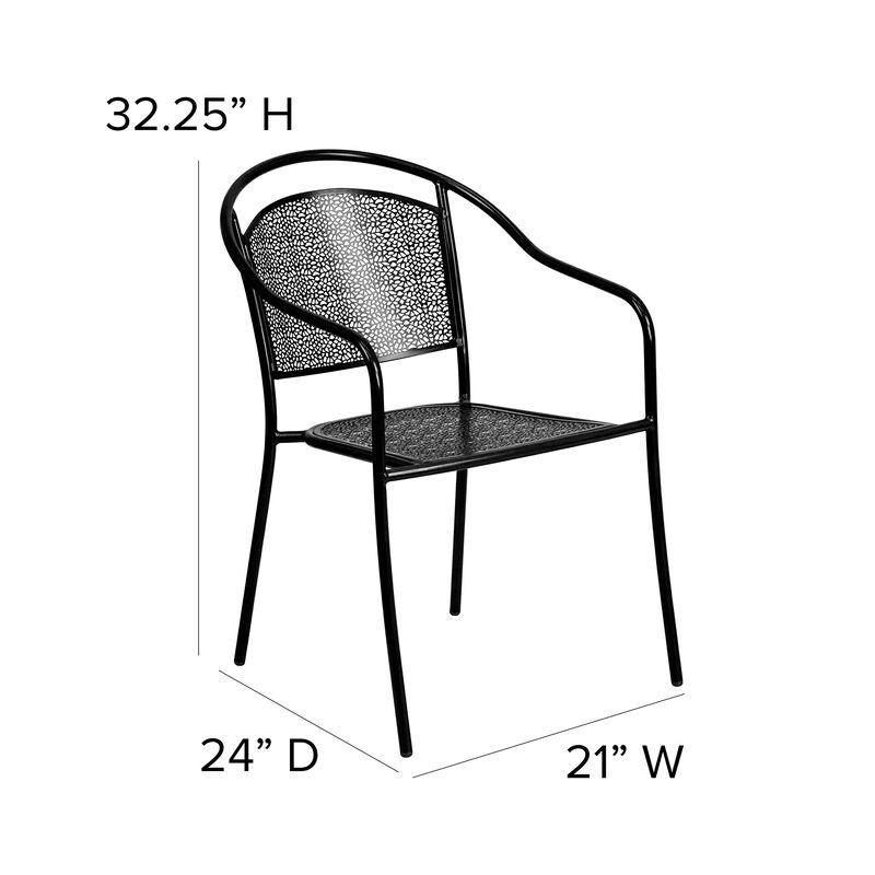 Flash Furniture Commercial Grade Black Indoor-Outdoor Steel Patio Arm Chair with Round Back