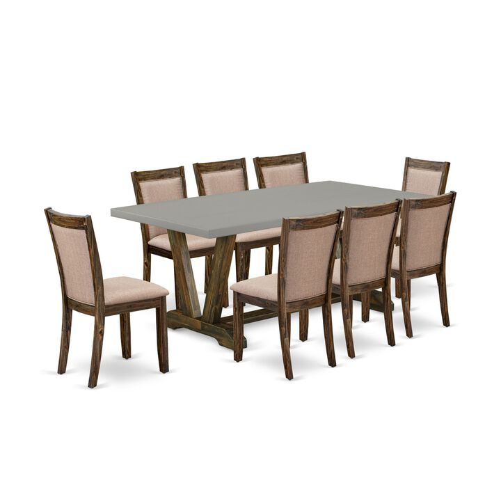 East West Furniture V797MZ716-9 9Pc Dining Set - Rectangular Table and 8 Parson Chairs - Multi-Color Color