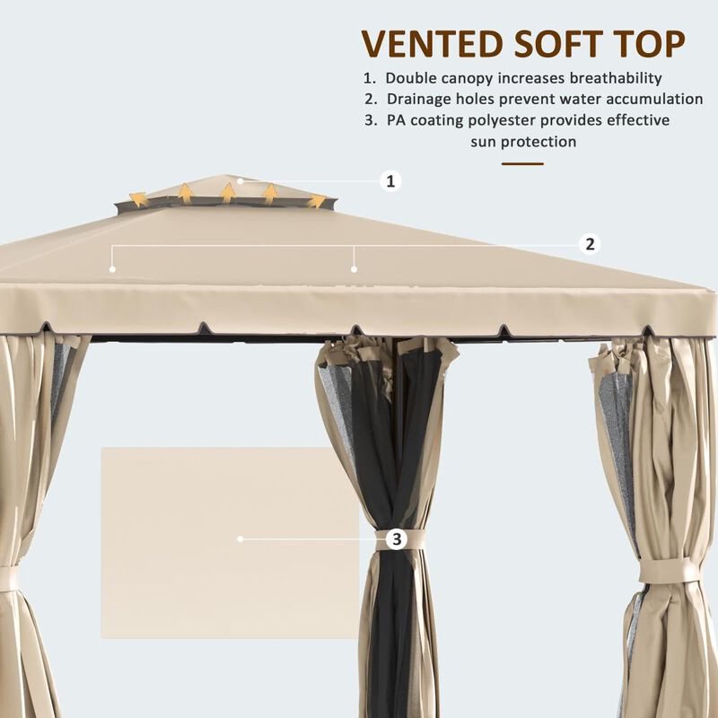 Hivvago 10' x 10' Outdoor Gazebo Canopy with Netting and Curtains image number 3