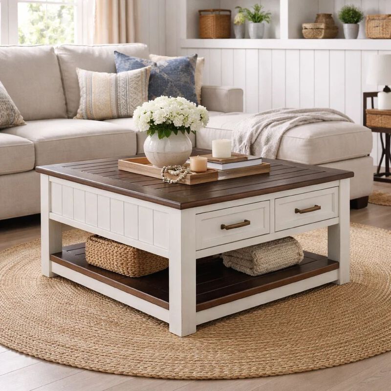 Barb Coffee Table, 2 Drawers and Lift Top, 36 Inch Gray Acacia Wood image number 6