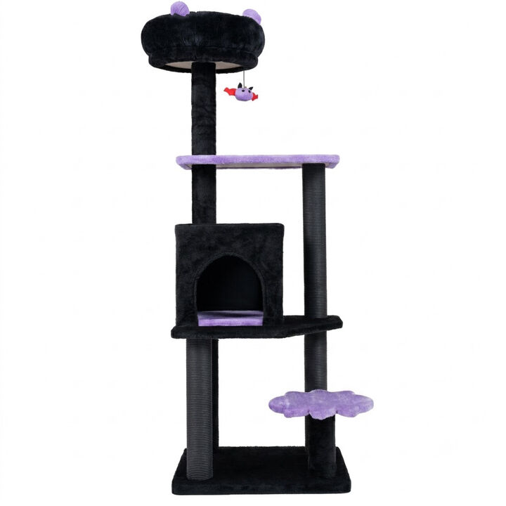 Halloween Cat Tower with Padded Platform and Hanging Toy