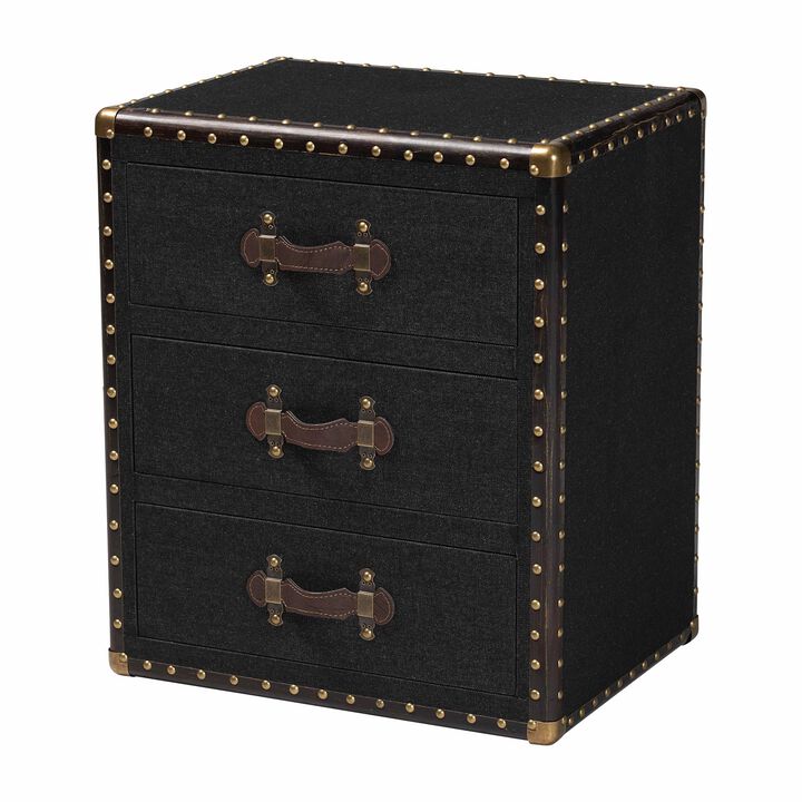 Baxton Studio Mallison Vintage Black Canvas 3 Drawer End Table