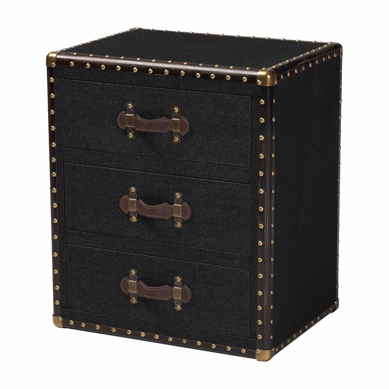 Baxton Studio Mallison Vintage Black Canvas 3 Drawer End Table