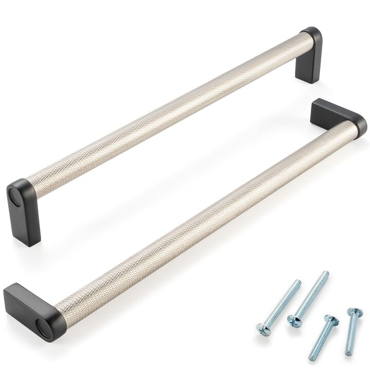 ASKANO Nickel and Black Cabinet Pulls, 8-13/16 Inch Hole Centers, Knurled Bar Kitchen Cabinet Handles AP1311 | Pack of 1, Solid