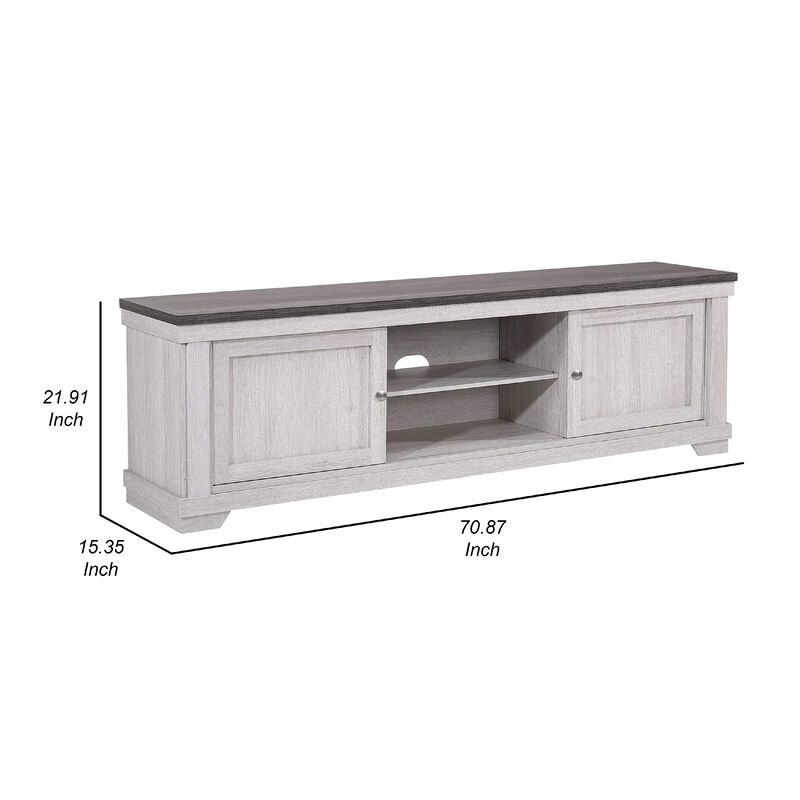Leya TV Stand Media Cabinet, 2 Doors, 2 Shelves, Cable Cut Gray Wood