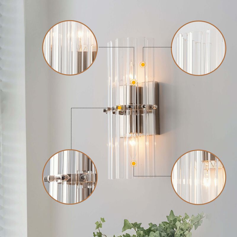 Clara 2-Light Satin Nickel Crystal Glass Bar Wall Sconce image number 7