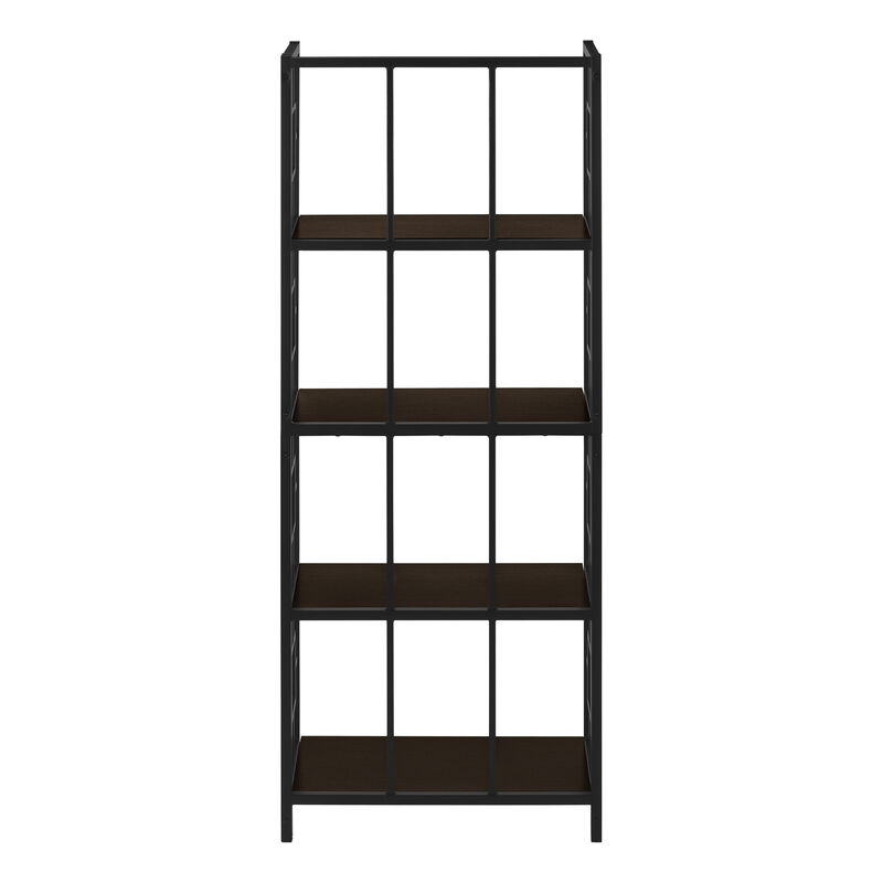 Monarch Specialties I 3617 Bookshelf, Bookcase, Etagere, 4 Tier, 62"H, Office, Bedroom, Metal, Laminate, Brown, Black, Contemporary, Modern