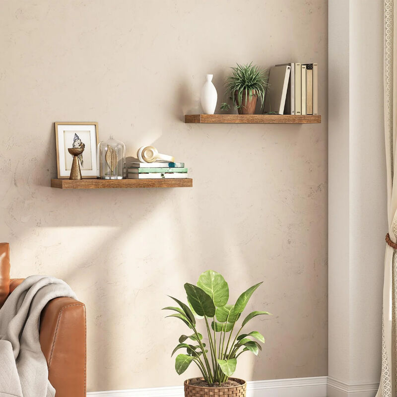 Floating Wall Shelves Set of 2, Wall-Mounted Storage for Bedroom or Living Room-Brown image number 1