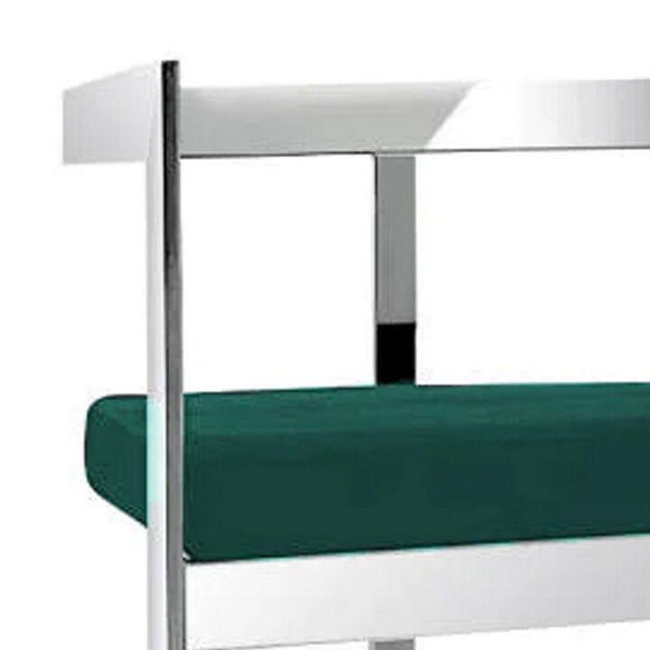 Dok 26 Inch Counter Height Stool, Green, Cantilever, Silver Stainless Steel - Benzara