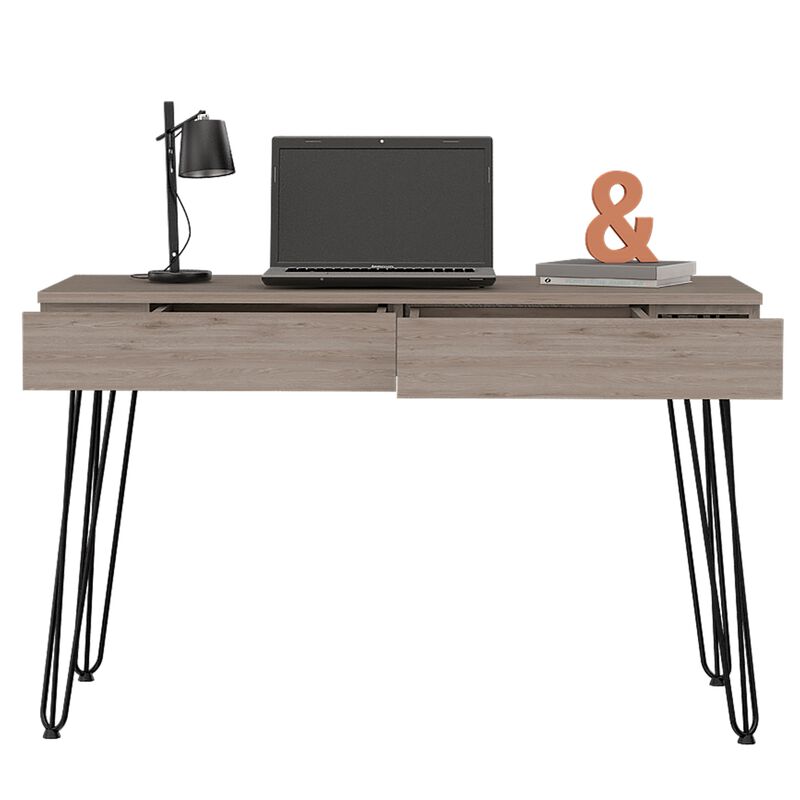 Mumbai Writing Desk, Four Legs, Two Drawers -Light Gray