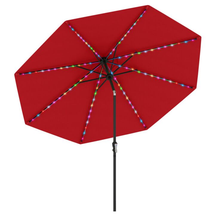 10 Feet Solar Patio Umbrella with 96 Multi-Colored Flowing LED Lights and Tilt Adjustment