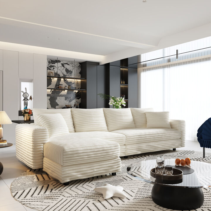 Merax Plush Corduroy 4-Seat Sofa Modern Comfy Upholstered Sofa Cloud Couch