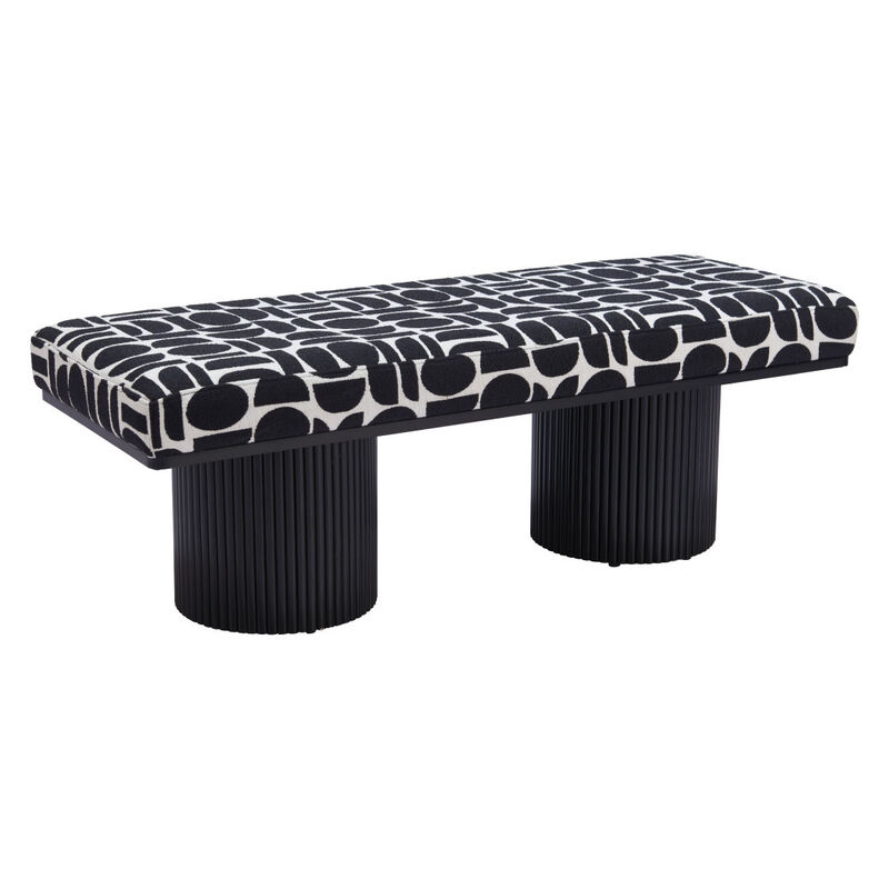 HomeRoots 49" Black And White Geometric Fabric and Solid Wood Upholstered Bench image number 3