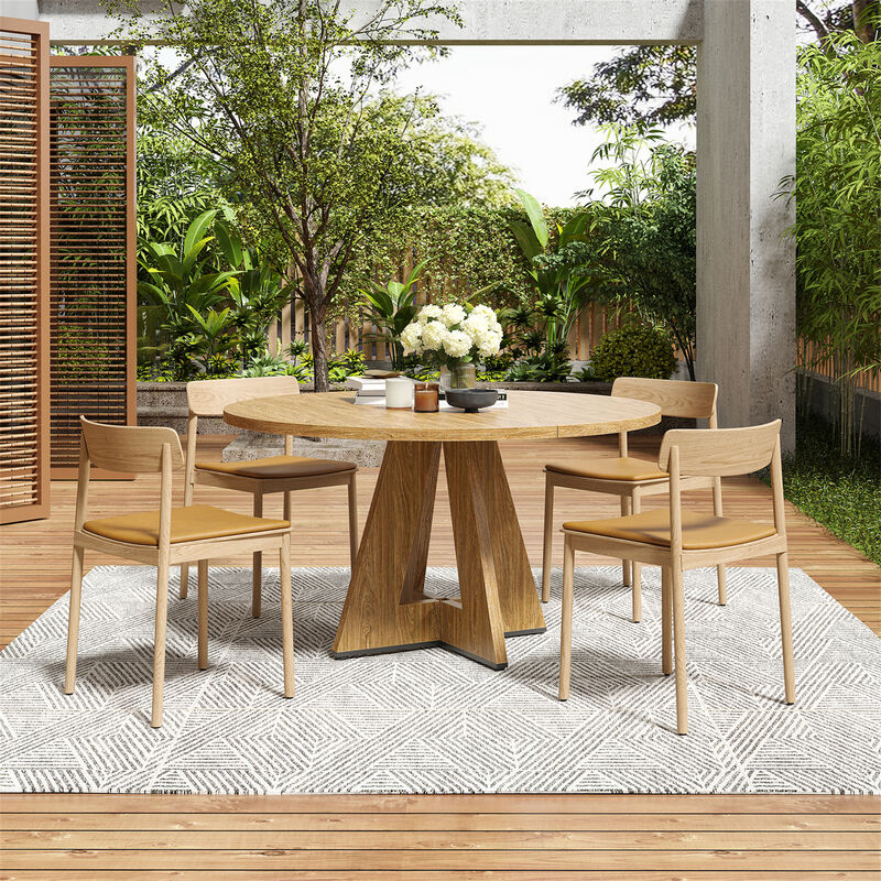 47" Modern Wood Round Dining Table with Sturdy Metal Base image number 2