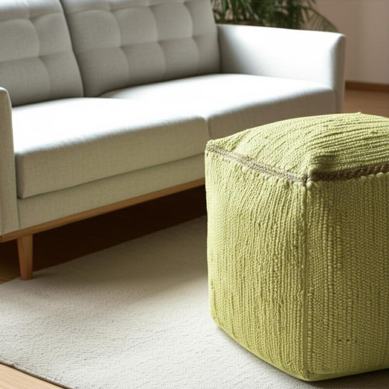Hivvago 18 Inch Citron and Natural Cotton And Jute Cube Pouf Ottoman