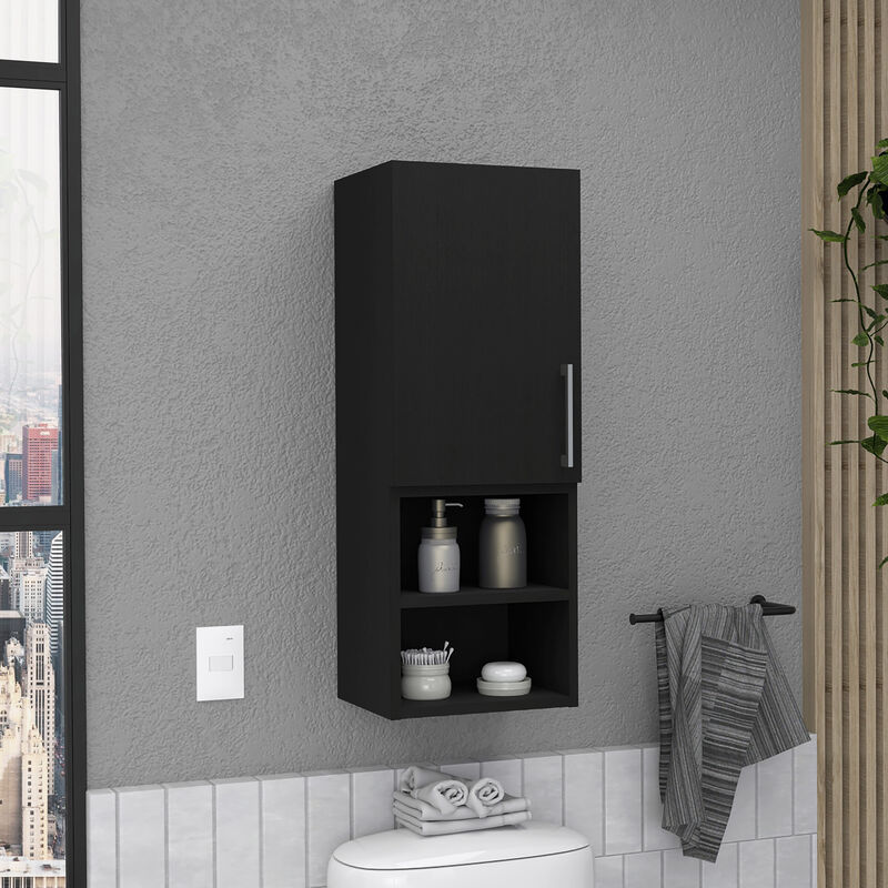 DEPOT E-SHOP Cairo Medicine Single Door Cabinet, Two External Shelves, Two Interior Shelves, Black
