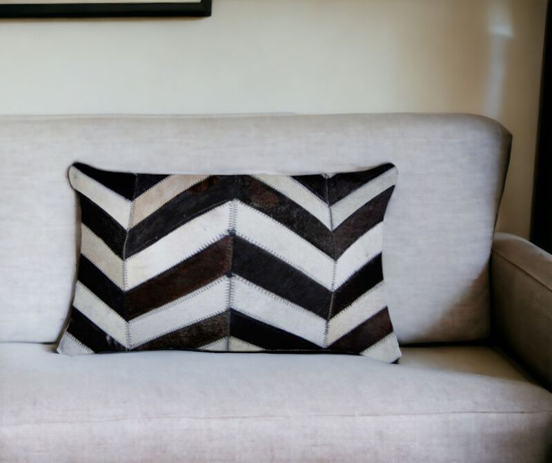 Decorative Chevron Cowhide Pillow for Couch, Chair, or Bedroom