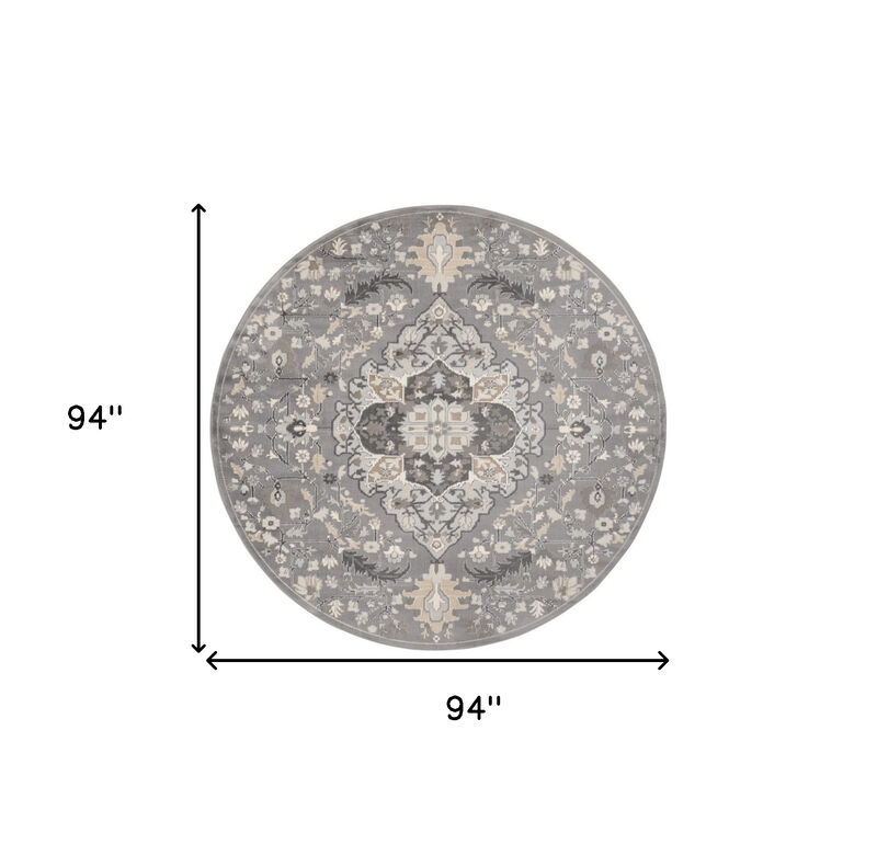 HomeRoots Floral Medallion Non Skid Round Rug image number 3