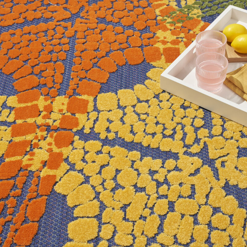 HomeRoots 5' Blue Yellow And Orange Round Starfish Indoor Outdoor Area Rug image number 5