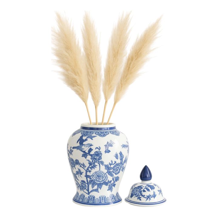 18" Temple Jar Bird/flower, Blue