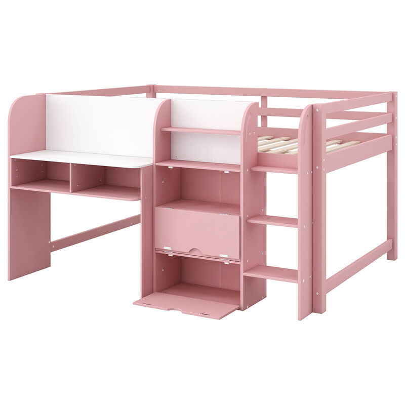 Merax Low Loft Bed with Built-in Desk