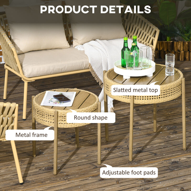 Outsunny Wicker Patio Table Set, PE Rattan End Table Set, Brown