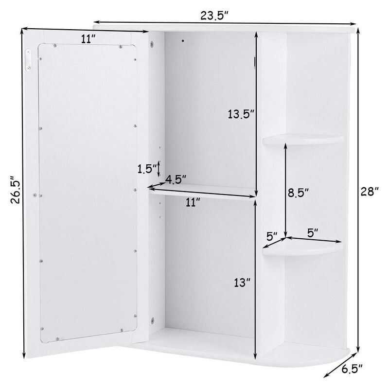 QuikFurn White Bathroom Wall Mounted Medicine Cabinet with Storage Shelves