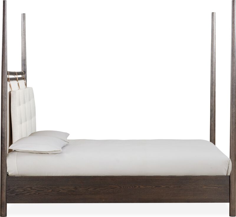 Rockport Upholstered California King-size Poster Bed in Yin and Turtle Dove Linen