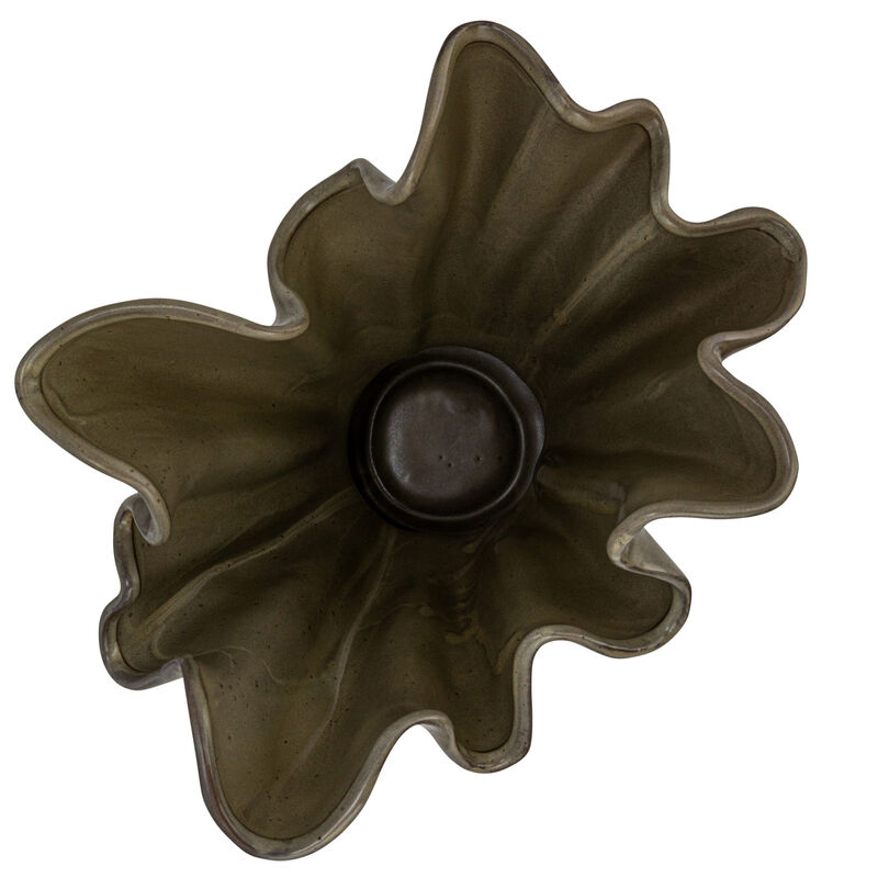 Stoneware Ruffled Vase with Reactive Glaze, Sage image number 4
