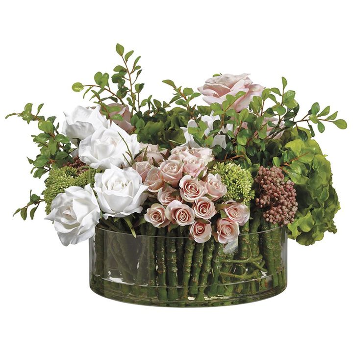 Hydrangea/Rose Mixed in Glass Cylinder