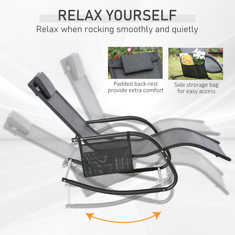 Black Outdoor Rocker: Patio Recliner Chair with Detachable Pillow