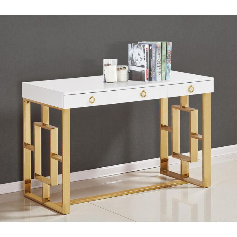 Best Master Furniture Best Master Brooks 3-Drawer Wood and Stainless Steel Frame Writing Desk - Gold