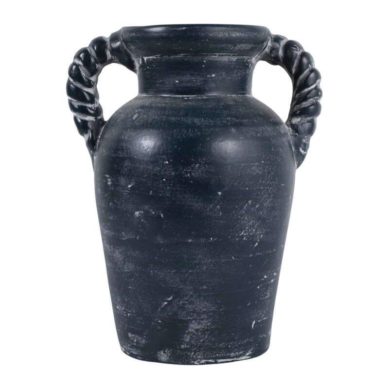 12x9" Twisted Handle Terracotta Vase, Blue image number 4