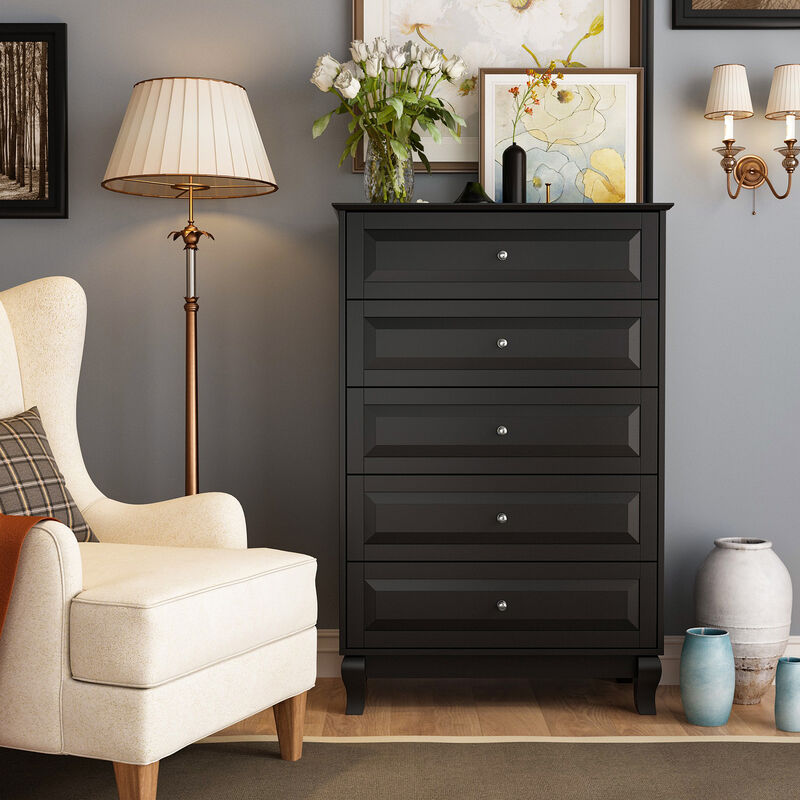 FUFU&GAGA  Classic Black 5-Drawer Chest with Elegant Design and Ample Storage for Bedroom (31.5" W x 47.2" H x 15.7" D) Black
