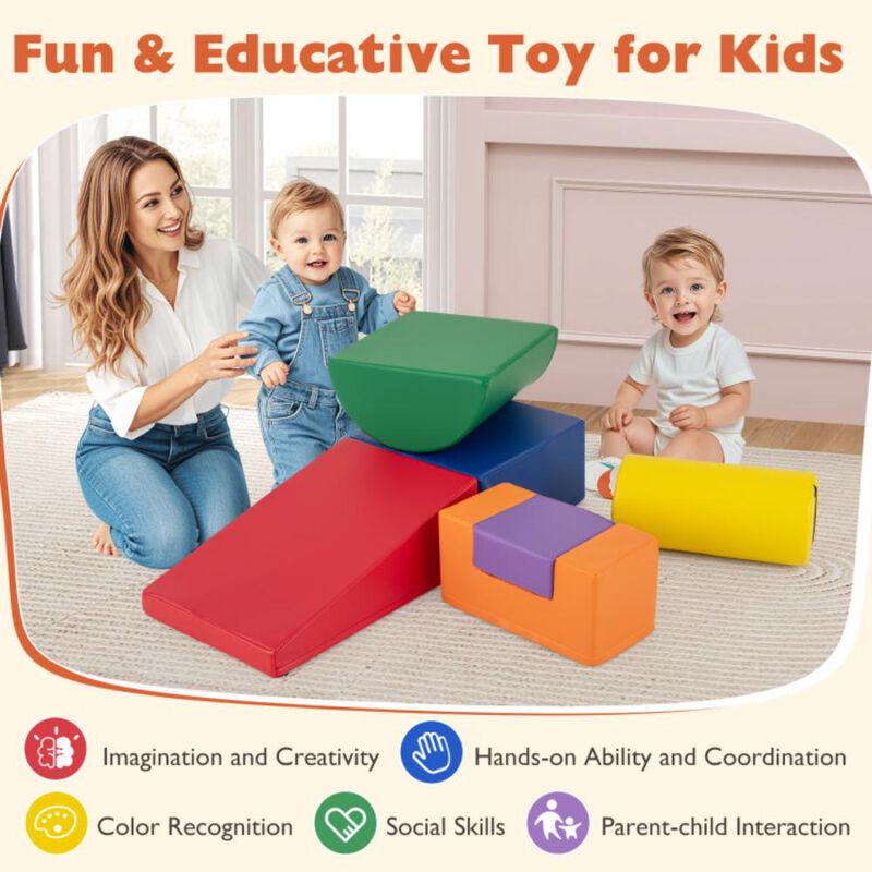 Hivvago 6 Pieces Foam Climbing Blocks Indoor Climb and Crawl Activity Playset with Rectangles