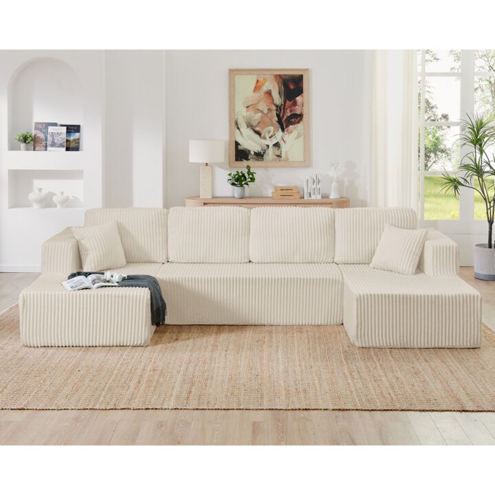Jimp 132'' Minimalist U-Shaped Corduroy Sectional Sofa
